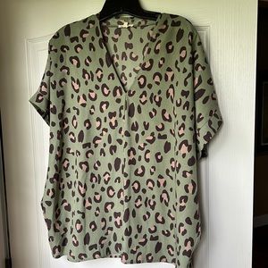 Leopard print top…sage green with blush colored spots. Relaxed fit. Never worn